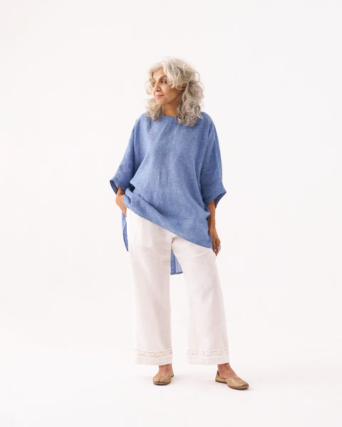 Ivory White Pure Linen Pants with Cut-Fray Handwork