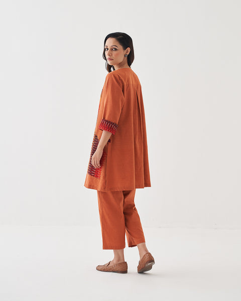 Burnt Orange Handwoven Cotton & Double Ikat Co-ord Set