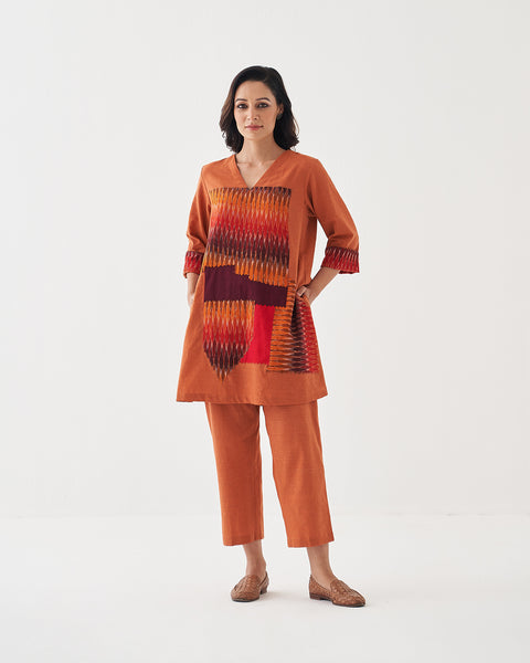 Burnt Orange Handwoven Cotton & Double Ikat Co-ord Set