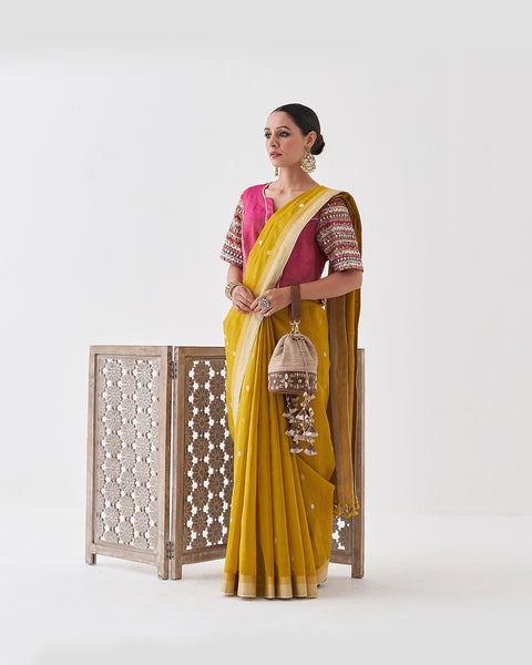 The Gulabi Silk Tissue Chanderi Blouse with Gota Zari Handwork