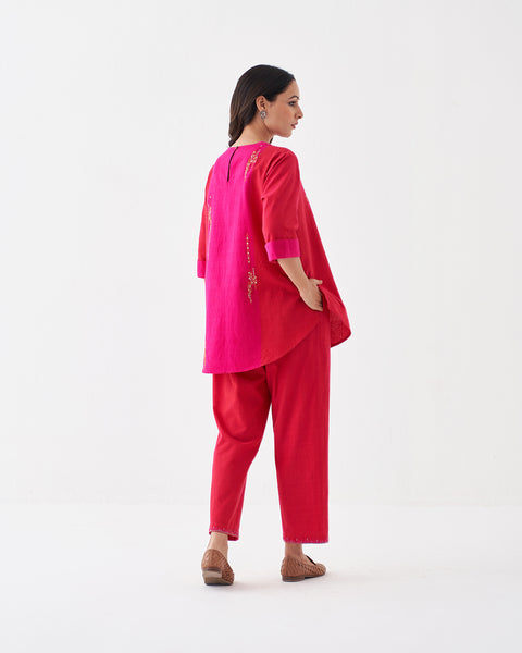 Red & Pink handwoven cotton co-ord set