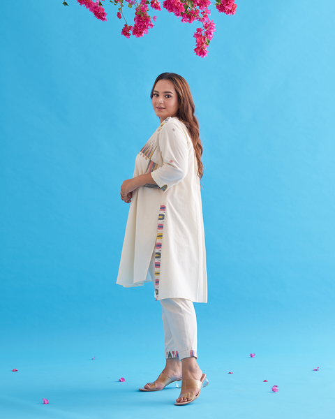Candy Floss Handwoven Cotton Co-ord Set with Ikat & Embroidery