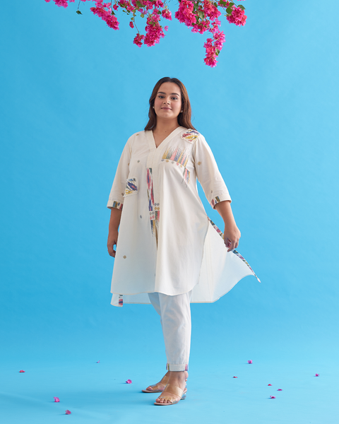 Candy Floss Handwoven Cotton Co-ord Set with Ikat & Embroidery
