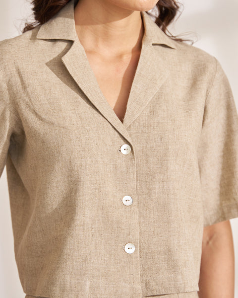 The Sand Beige Hemp Cropped Shirt