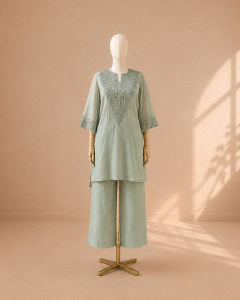 Mint Green Mul Chanderi & Lace Set