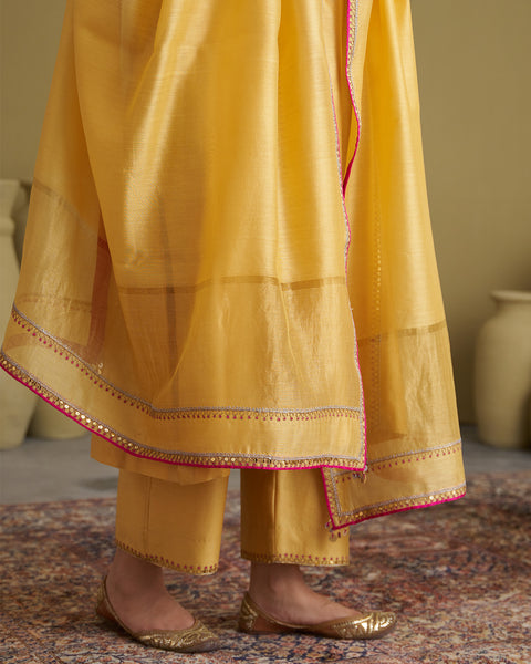 Light Yellow Silk Chanderi & Banarasi Set