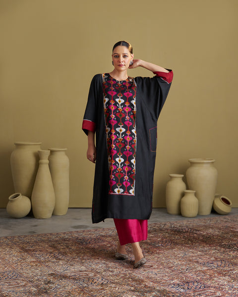 The Black Jewel Silk Cotton & Silk Ikat Kurta & Pants Set