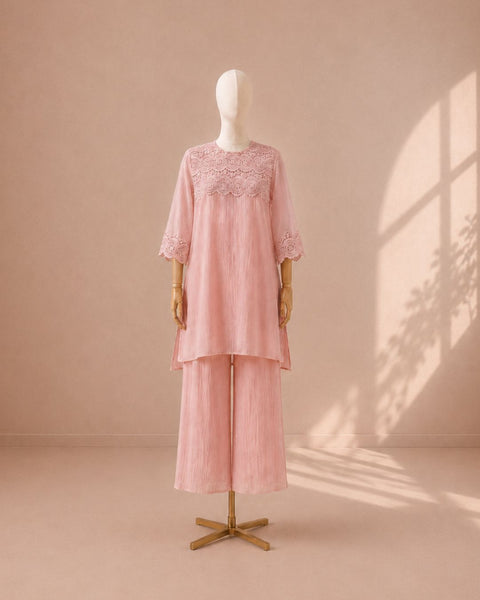 Rose Pink Mul Chanderi & Lace Set