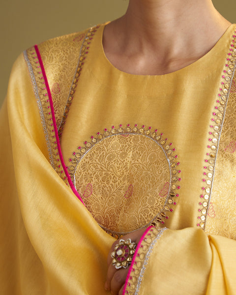 Light Yellow Silk Chanderi & Banarasi Set
