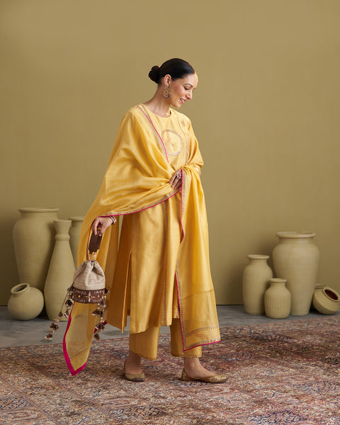 Light Yellow Silk Chanderi & Banarasi Set