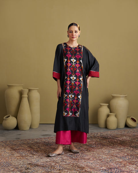 The Black Jewel Silk Cotton & Silk Ikat Kurta & Pants Set