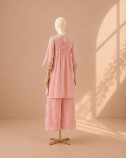 Rose Pink Mul Chanderi & Lace Set