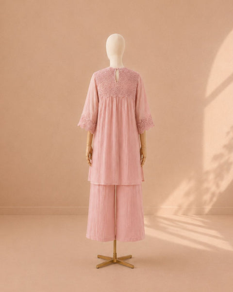 Rose Pink Mul Chanderi & Lace Set
