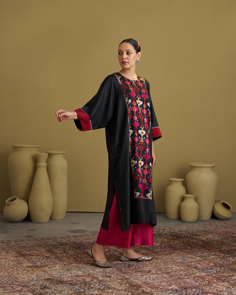 The Black Jewel Silk Cotton & Silk Ikat Kurta & Pants Set