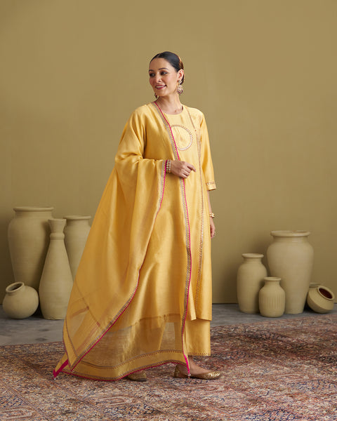 Light Yellow Silk Chanderi & Banarasi Set