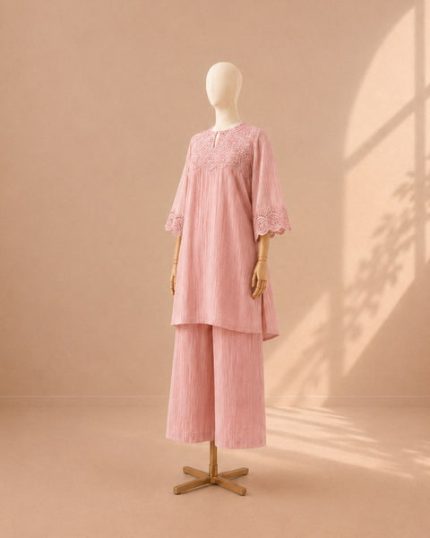 Rose Pink Mul Chanderi & Lace Set