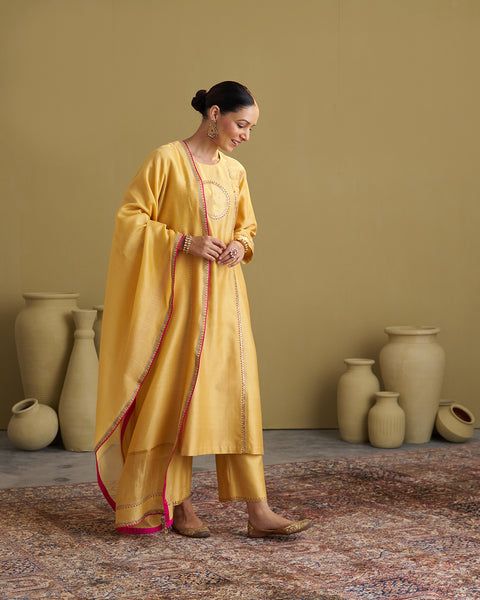 Light Yellow Silk Chanderi & Banarasi Set