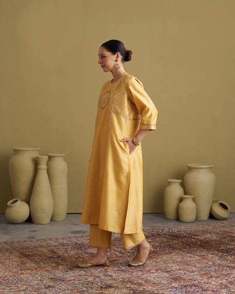 Light Yellow Silk Chanderi & Banarasi Set