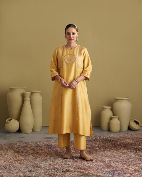 Light Yellow Silk Chanderi & Banarasi Set