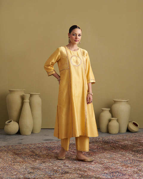 Light Yellow Silk Chanderi & Banarasi Set