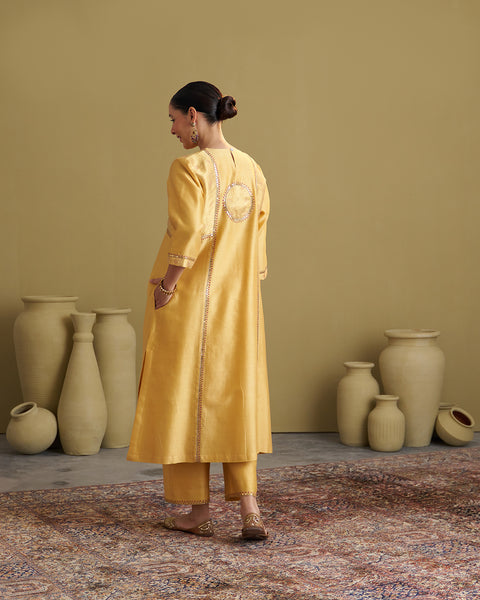Light Yellow Silk Chanderi & Banarasi Set