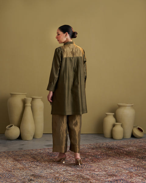 The Olive Green Silk Chanderi Set
