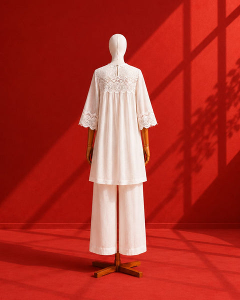 White Mul Chanderi & Lace Set