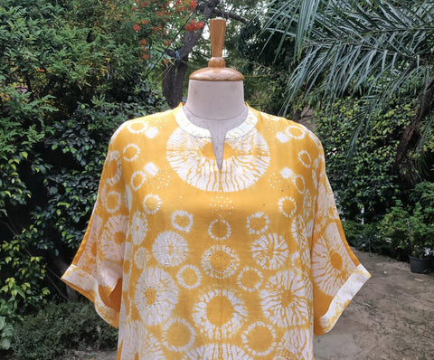 Yellow Shibori Silk Chanderi Mukesh work Set