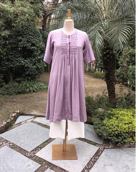 Purple Striped Cotton Kurta