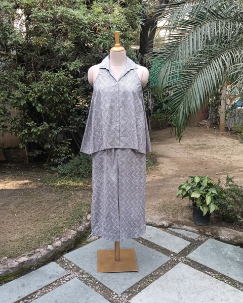 Grey Handblock Printed Pants