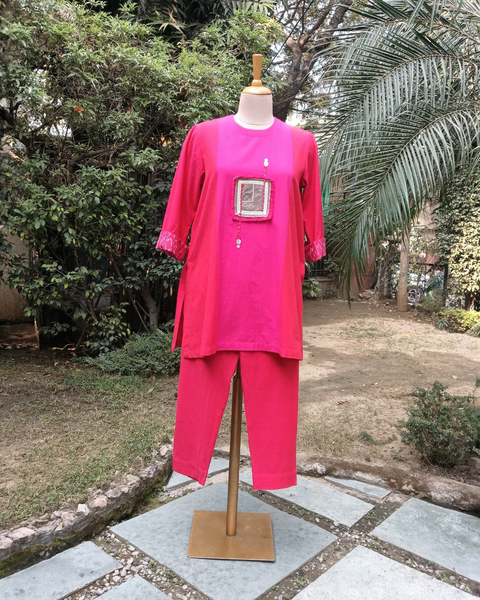 Red & Pink Handwoven Cotton Co-ord Set
