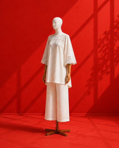 White Mul Chanderi & Lace Set