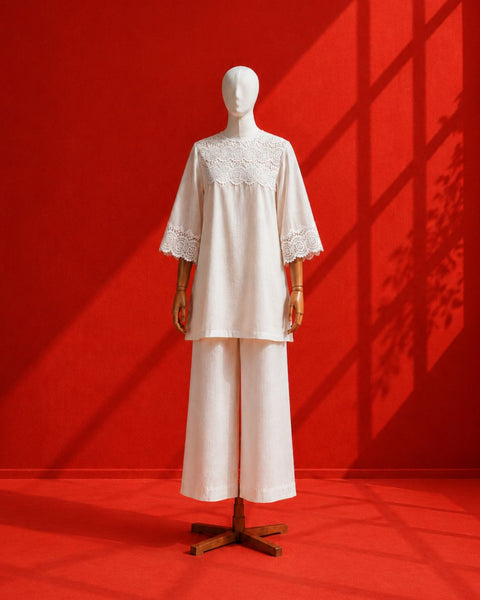 White Mul Chanderi & Lace Set