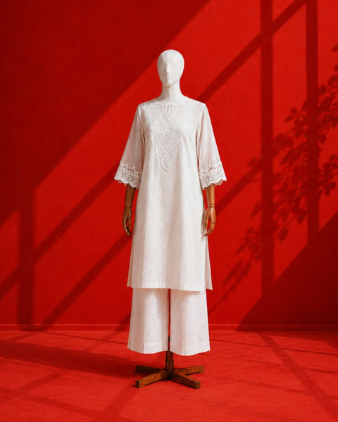 White Mul Chanderi & Lace Kurta Set