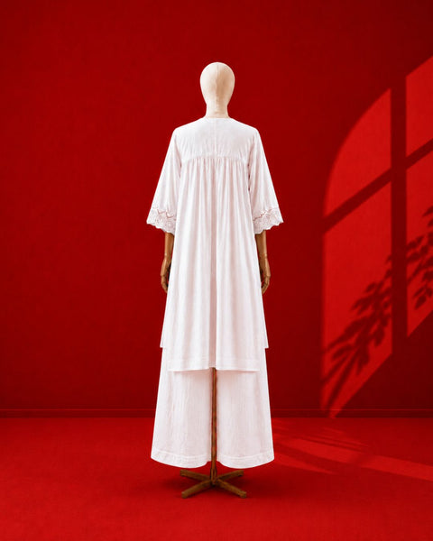 White Mul Chanderi & Lace Kurta Set