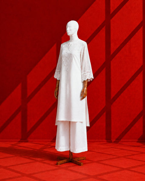 White Mul Chanderi & Lace Kurta Set