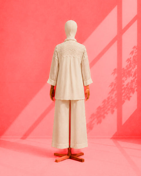 Off-White Mul Chanderi & Lace Shirt