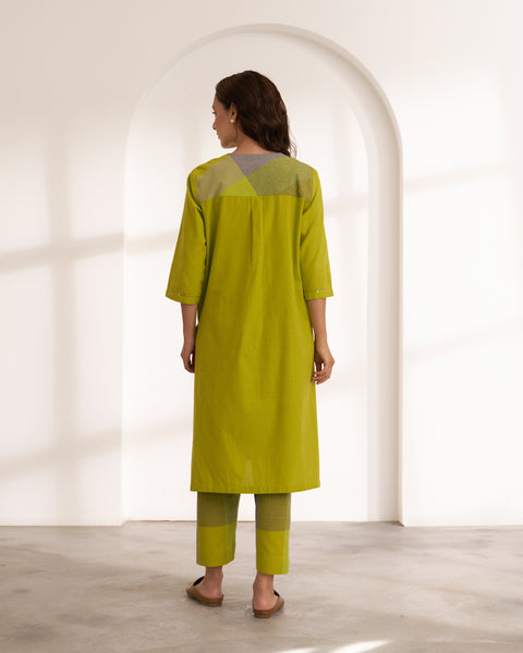 Lime Handwoven Cotton & Check Kurta