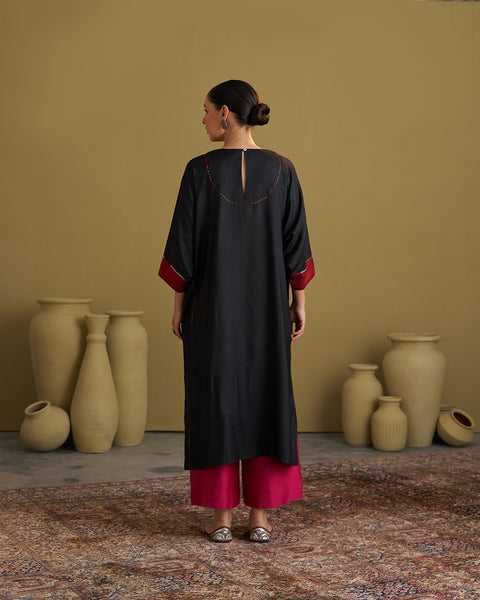 The Black Jewel Silk Cotton & Silk Ikat Kurta & Pants Set