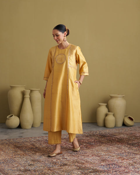 Light Yellow Silk Chanderi & Banarasi Set