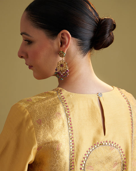 Light Yellow Silk Chanderi & Banarasi Set