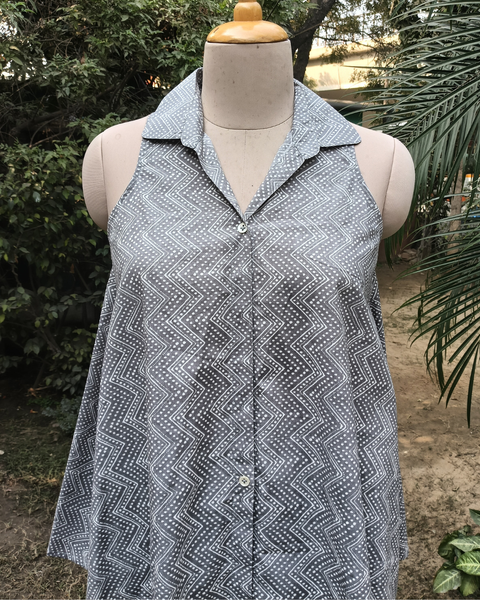 Grey Handblock Printed Top