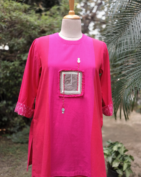 Red & Pink Handwoven Cotton Co-ord Set