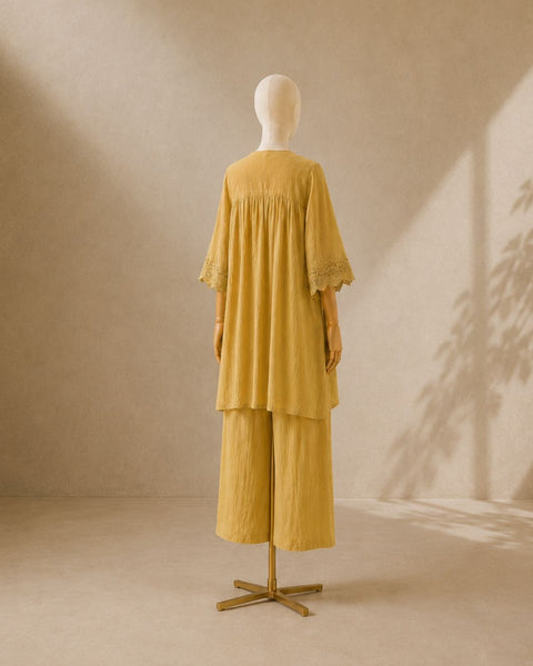Butter Yellow Mul Chanderi & Lace Set