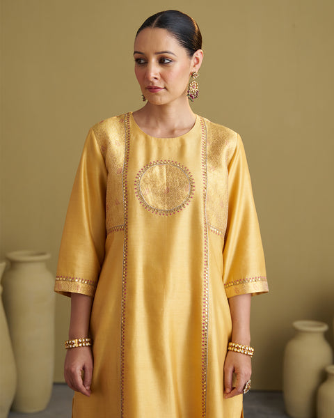 Light Yellow Silk Chanderi & Banarasi Set