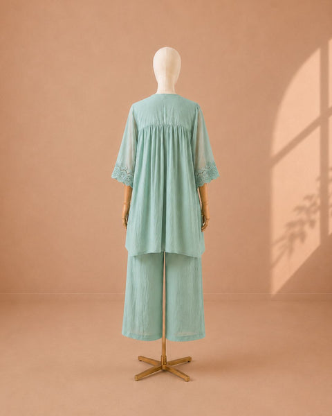Aqua Blue Mul Chanderi & Lace Set