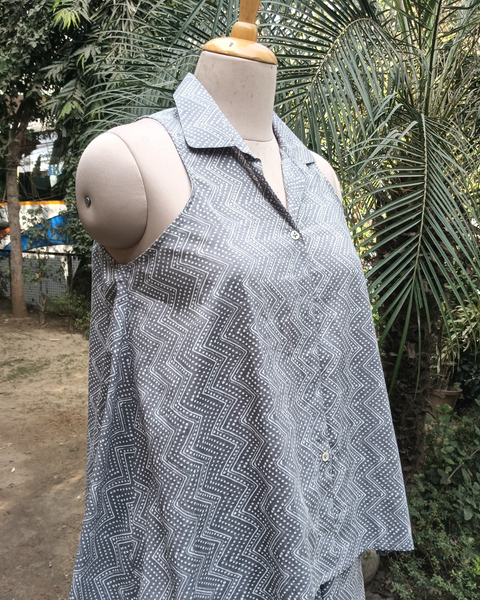 Grey Handblock Printed Top
