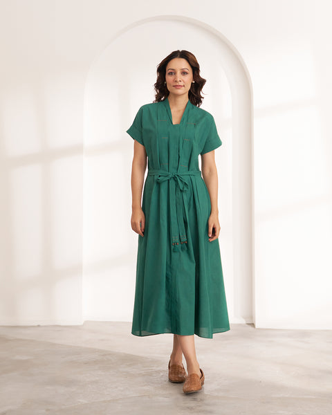 The Forest Green Pure Mul Dress