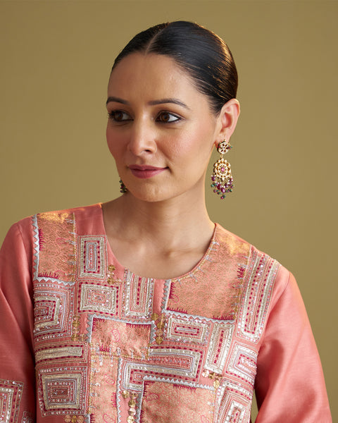 The Peach Silk Chanderi & Banarasi Set with Handwork