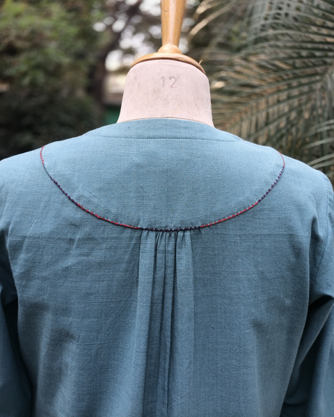 Teal blue Handwoven Cotton Set with Handwork